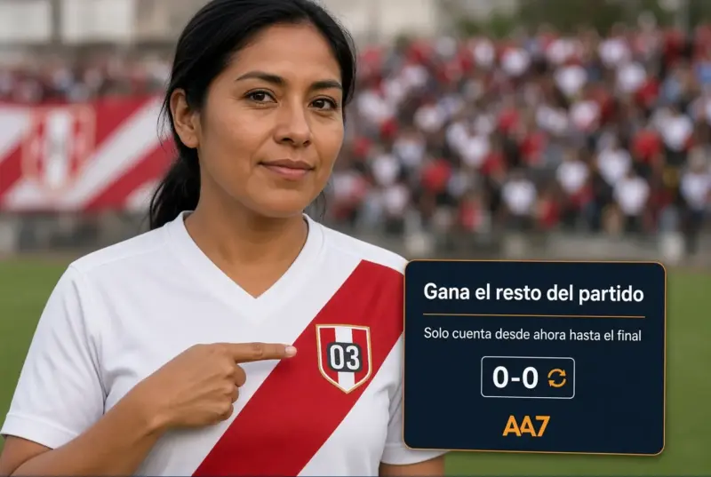 Mujer peruana adulta explicando en una pantalla de fútbol el mercado gana el resto del partido