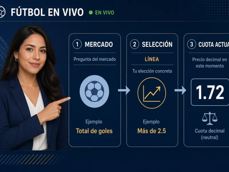 Ejemplo educativo que separa mercado selección y cuota dentro de una interfaz de apuestas deportivas en vivo