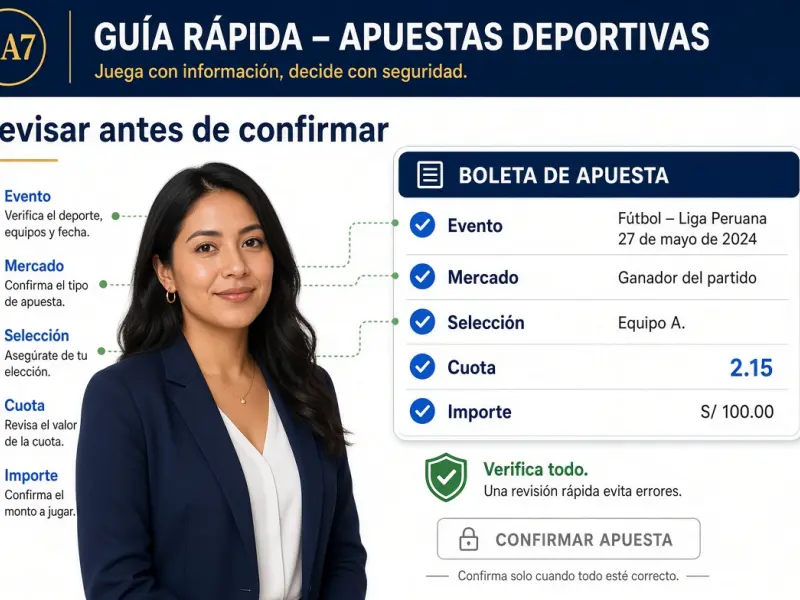 Lista visual de controles del boleto en vivo con evento mercado selección cuota e importe antes de confirmar