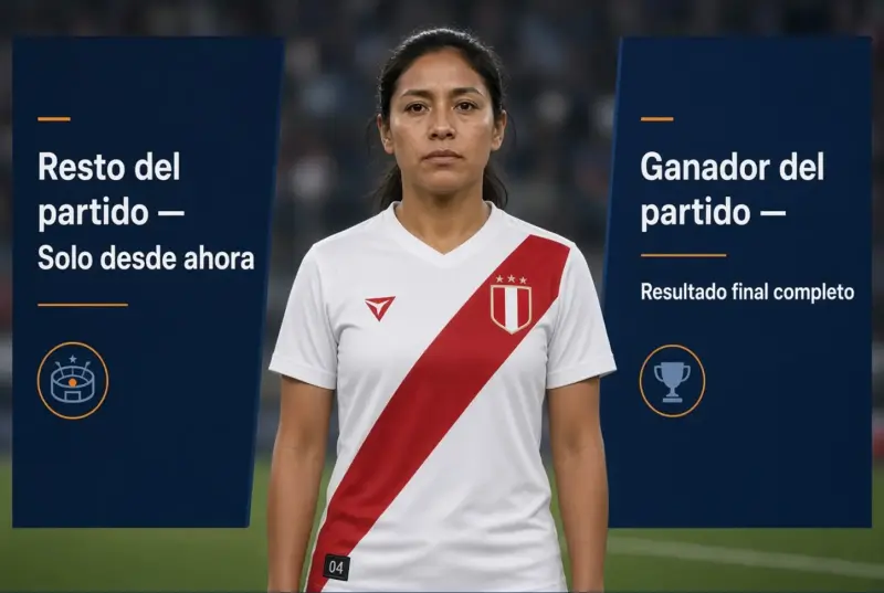 Mujer peruana adulta comparando en dos paneles resto del partido y ganador del partido