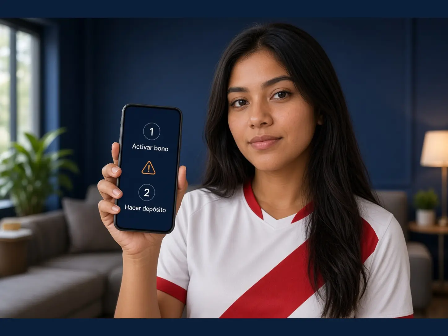 Mujer peruana adulta comparando en su celular los pasos activar promoción y realizar primer depósito