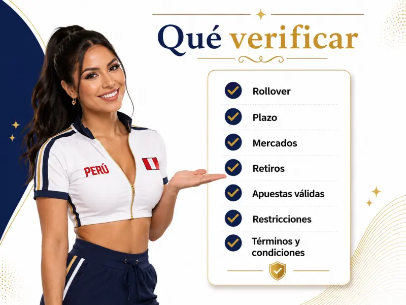 Checklist visual de condiciones importantes antes de activar un bono de bienvenida