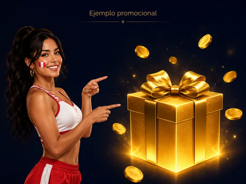 Ilustración de bono de bienvenida con símbolo de regalo y monedas en tonos dorados sobre fondo oscuro