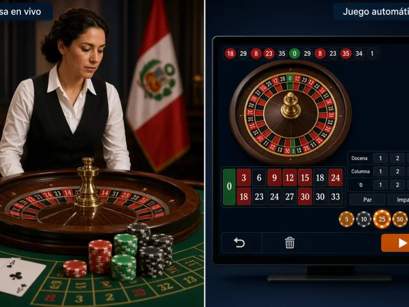 Comparación entre una mesa de casino en vivo con crupier real y un juego automático resuelto por software
