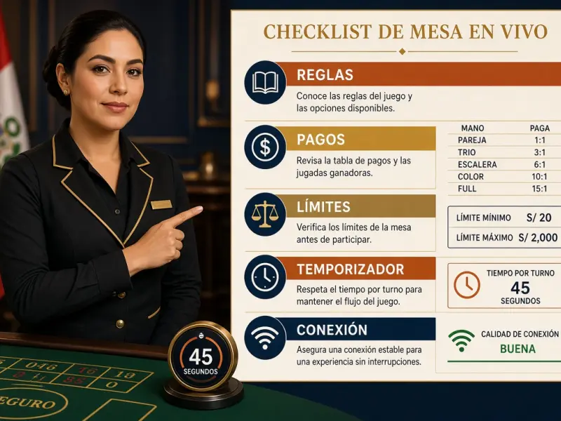 Lista de comprobación para comparar reglas y límites antes de elegir una mesa en vivo o automática