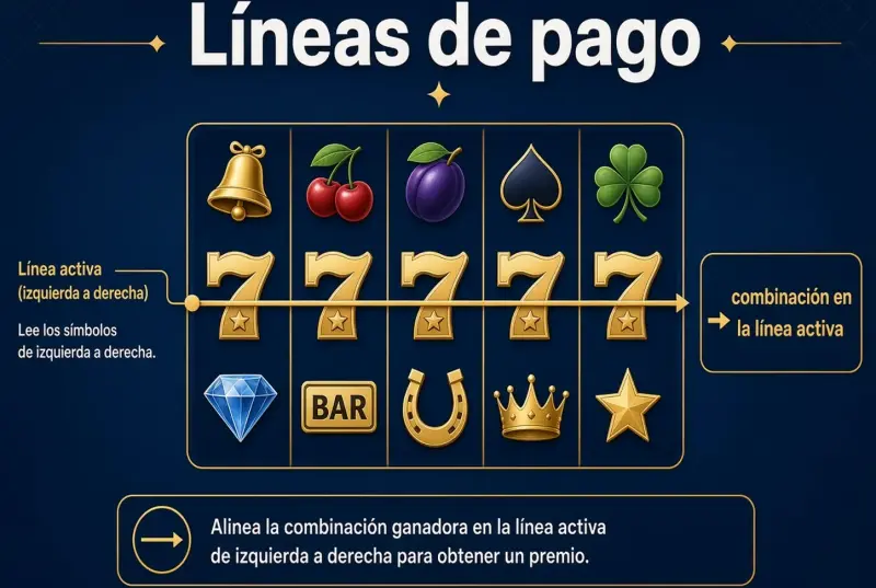 Grilla de cinco rodillos con una línea de pago activa de izquierda a derecha