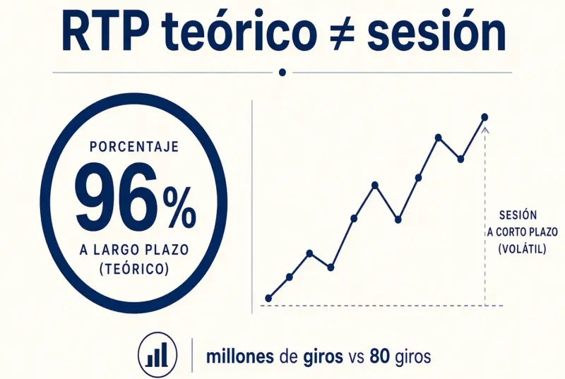 Contraste entre un RTP teórico de 96 por ciento y la curva irregular de una sesión corta