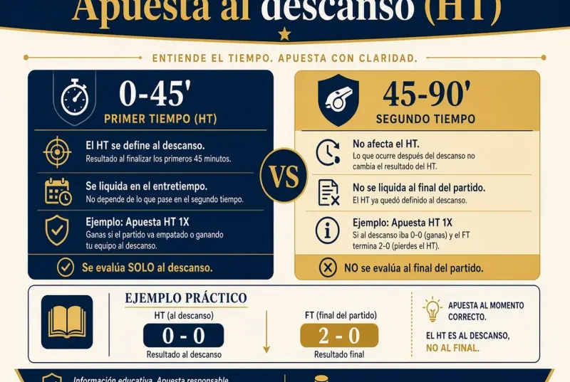 Línea de tiempo que separa la liquidación HT al descanso del marcador final a 90 minutos