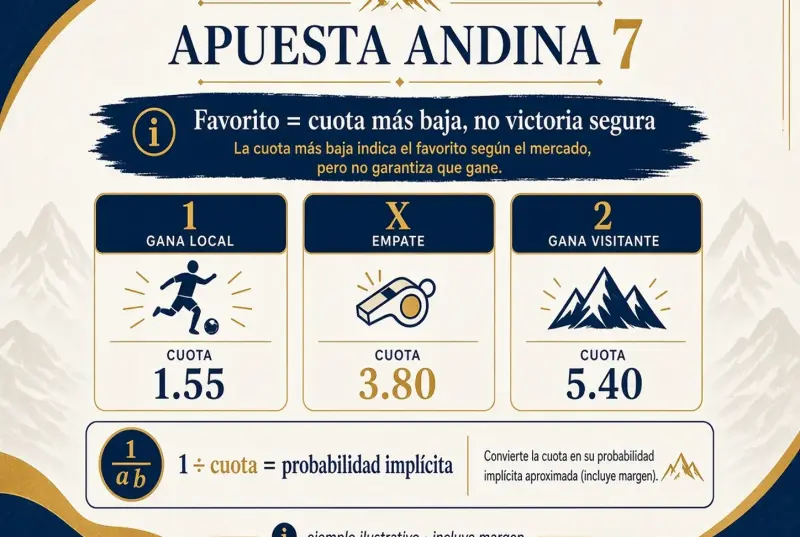 Tres cuotas ilustrativas 1 X 2 con la fórmula de probabilidad implícita 1 dividido entre la cuota