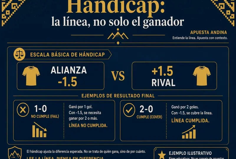 Escala de hándicap Alianza -1.5 frente al rival +1.5 con ejemplos 1-0 y 2-0