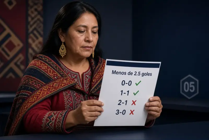 Mujer peruana adulta revisando ejemplos de marcadores que superan o no la línea de más de 2.5 goles