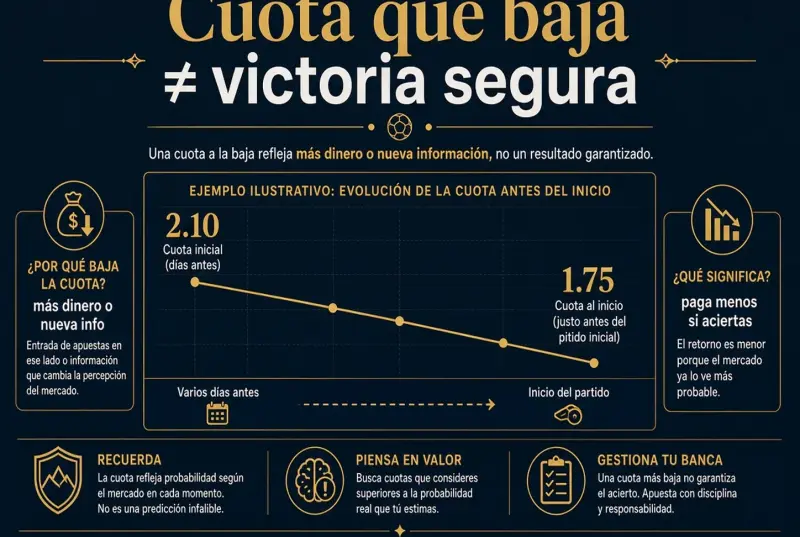 Gráfico de una cuota que baja de 2.10 a 1.75 antes del inicio del partido