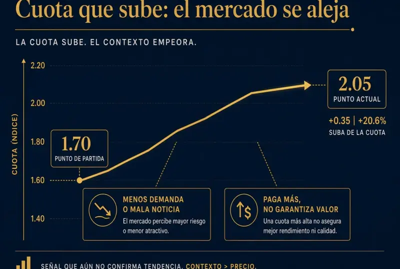 Gráfico de una cuota que sube de 1.70 a 2.05 antes del inicio