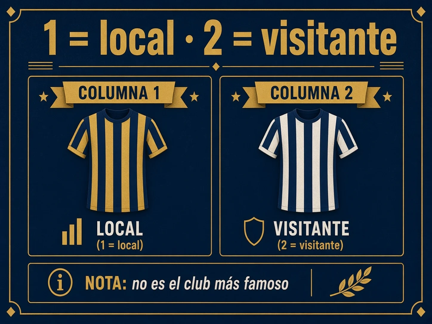 Columnas 1 local y 2 visitante en una ficha de apuestas