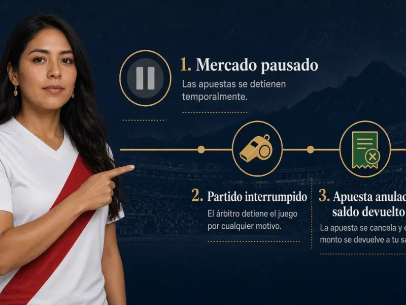 Línea de tiempo editorial que separa pausa del mercado, reanudación del partido y anulación del ticket