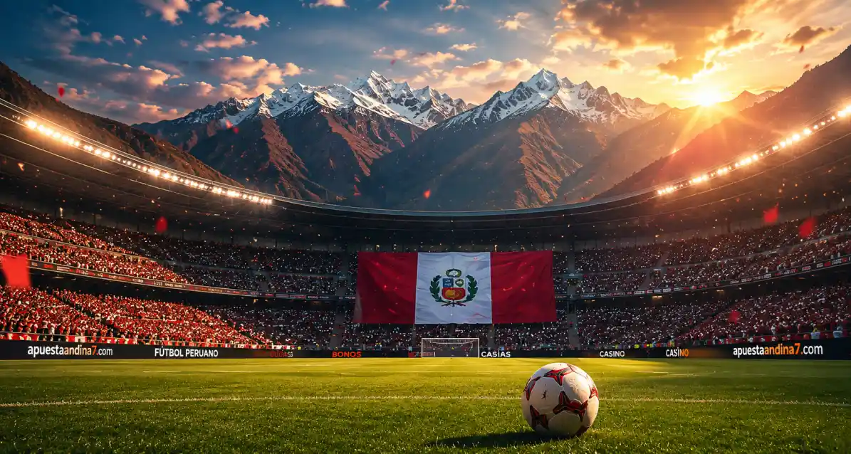 Estadio de fútbol en Perú con paisaje andino y ambiente de partido