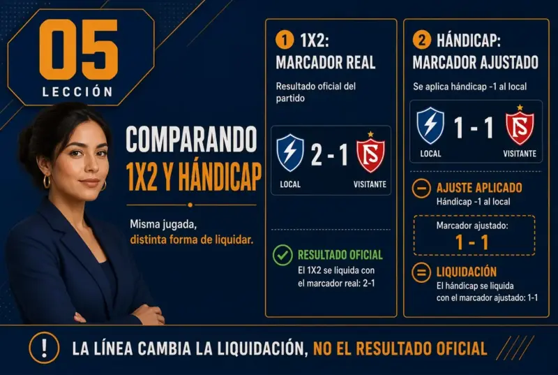 Comparación entre 1X2 y hándicap con un marcador de Liga 1 ajustado por una línea