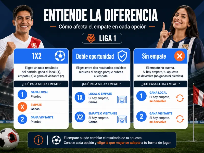 Comparación entre 1X2 doble oportunidad y apuesta sin empate en fútbol peruano