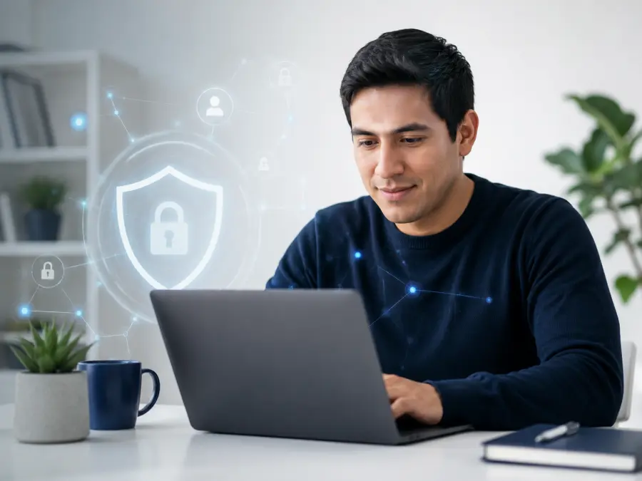 Usuario en Perú revisando opciones de privacidad y protección de datos en un dispositivo digital