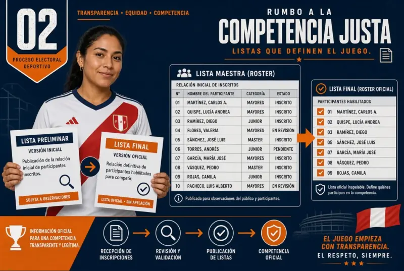 Mujer peruana comparando una lista preliminar y una lista final de la Selección Peruana