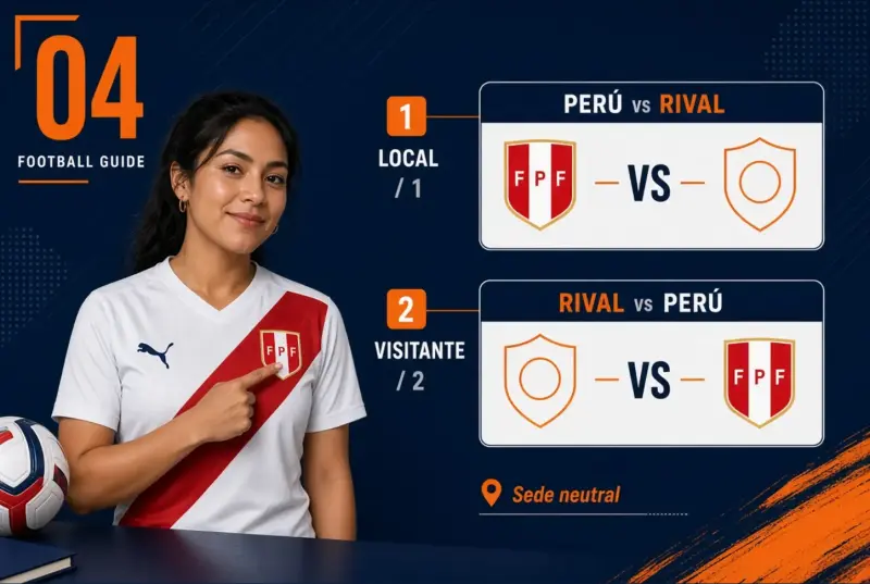 Mujer peruana señalando cómo identificar a Perú como local o visitante en una ficha de partido