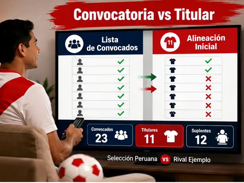 Diagrama que muestra la diferencia entre lista de convocados y alineación inicial de la Selección Peruana