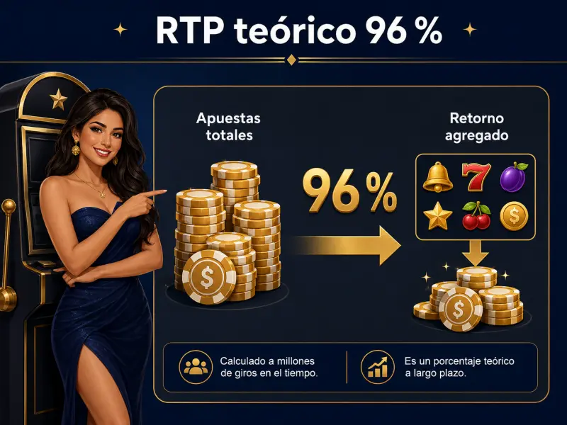 Diagrama que muestra la relación entre apuestas totales y retorno teórico agregado en un modelo de tragamonedas