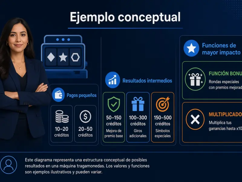 Ejemplo visual de premios pequeños medianos y grandes distribuidos de forma desigual en una tragamonedas de alta volatilidad