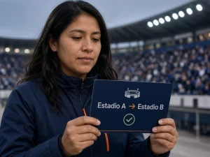 Mujer peruana verificando un cambio de estadio en un partido de Alianza Lima