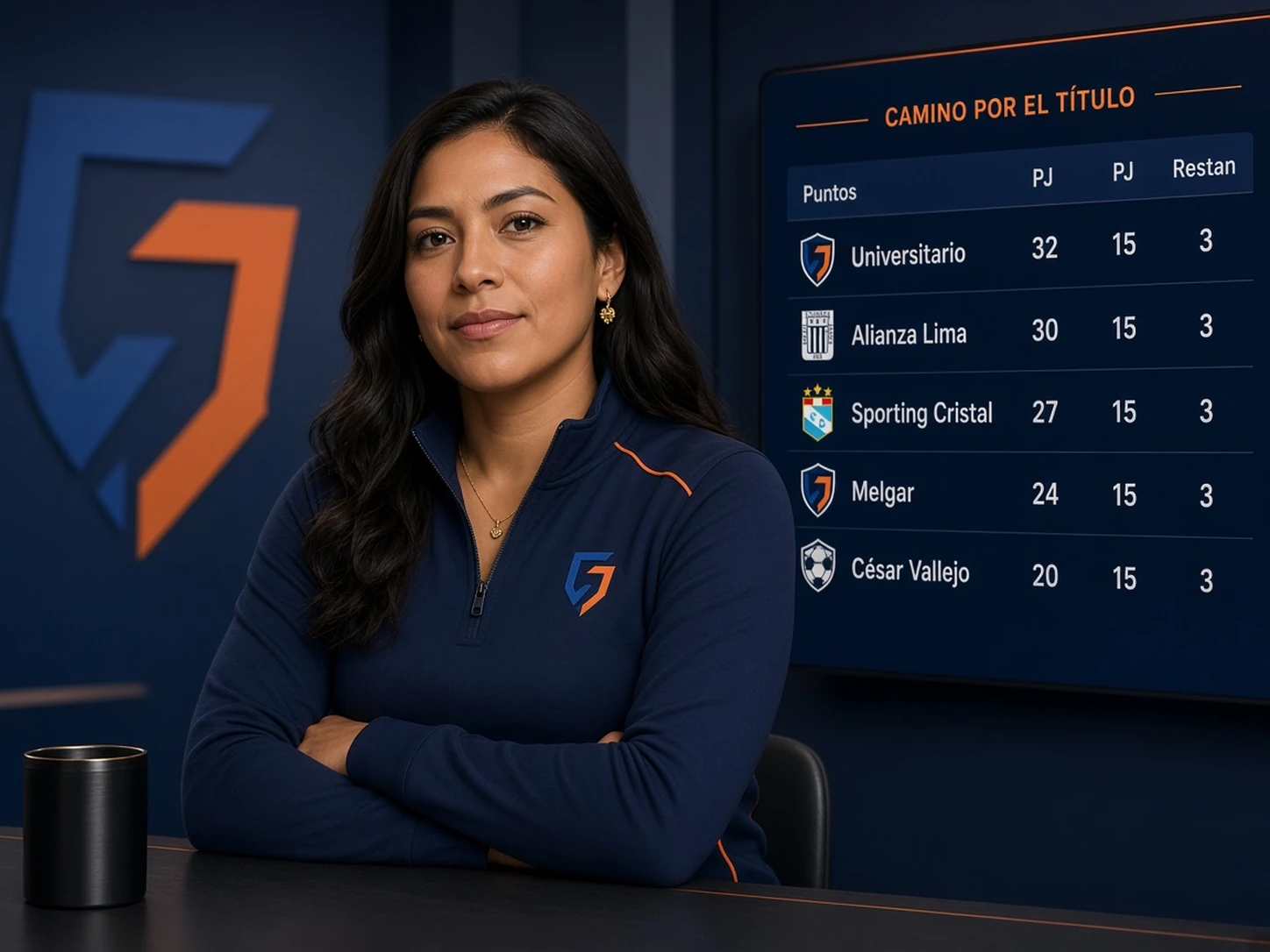 Mujer peruana analizando en una pantalla escenarios de puntos de Alianza Lima en una pelea por el título