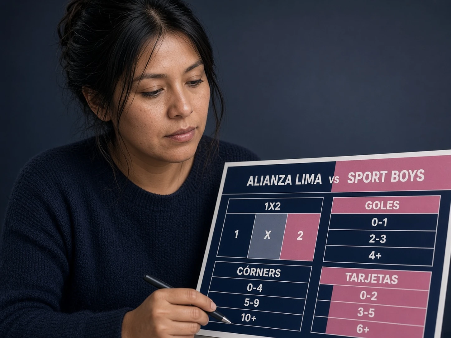 Mujer peruana revisando mercados de un partido Alianza Lima vs Sport Boys
