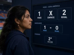 Mujer peruana interpretando un mercado 1X2 en vivo con el marcador ya cambiado
