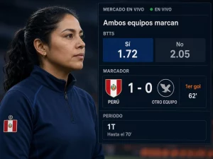 Mujer peruana analizando un mercado de ambos equipos marcan en vivo con un equipo que ya anotó
