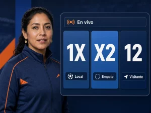 Mujer peruana explicando el mercado de doble oportunidad en vivo