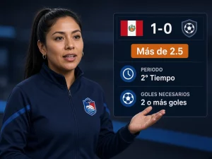 Mujer peruana explicando un mercado de más de 2.5 goles en vivo con marcador 1-0