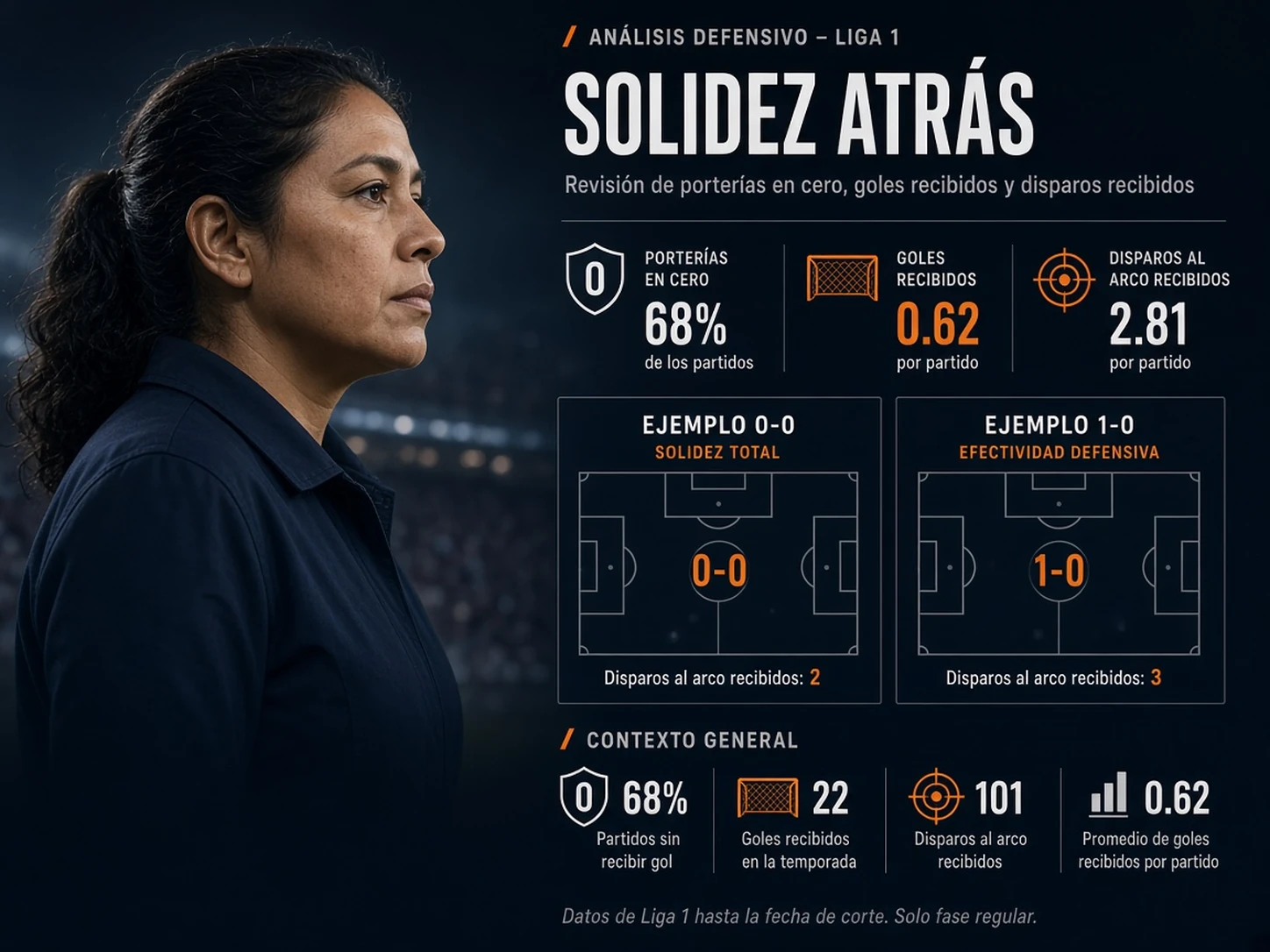 Mujer peruana revisando la frecuencia de arcos en cero de un equipo de Liga 1