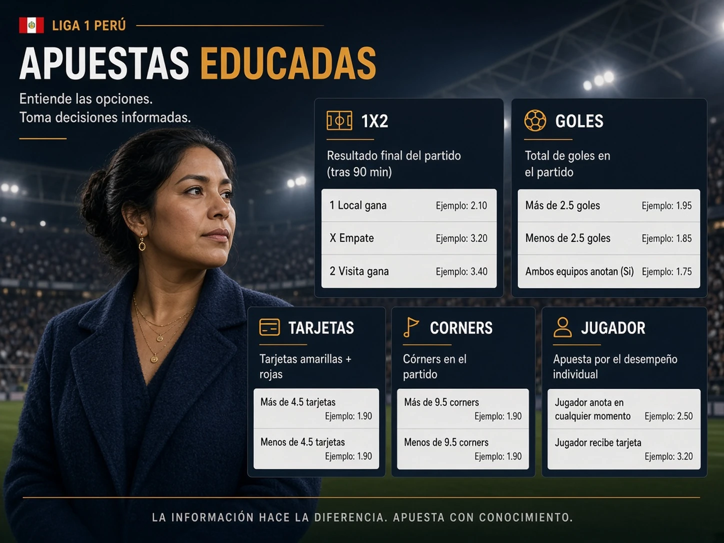 Mujer peruana comparando mercados habituales ofrecidos para un clásico de Liga 1