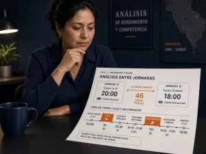 Mujer peruana calculando horas de descanso entre dos partidos de Liga 1