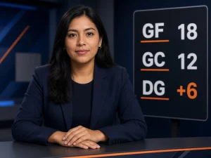 Mujer peruana explicando cómo se calcula la diferencia de goles en Liga 1