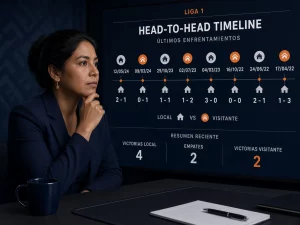 Mujer peruana revisando el historial de enfrentamientos directos entre dos equipos de Liga 1