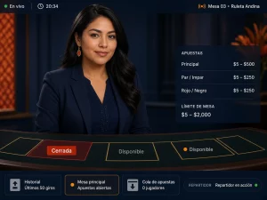 Mujer peruana observando una casilla de apuesta que cambia de disponible a cerrada durante una ronda en vivo
