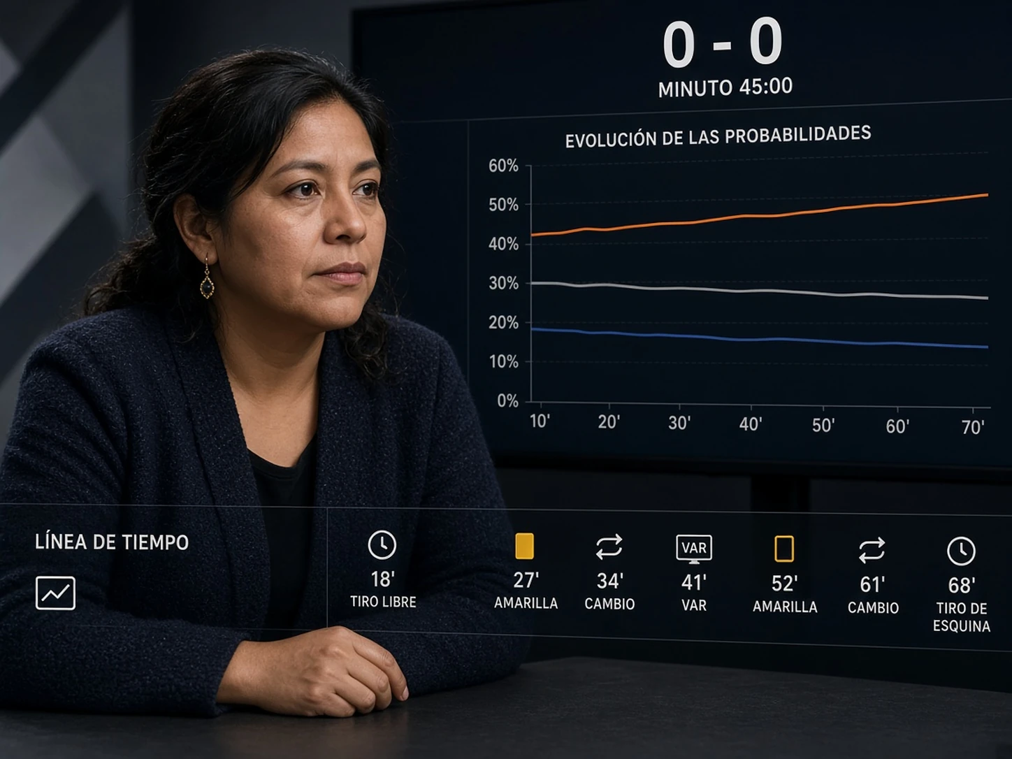 Mujer peruana explicando por qué cuotas en vivo cambian sin gol
