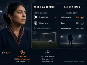 Mujer peruana explicando próximo equipo en marcar vs ganador del partido