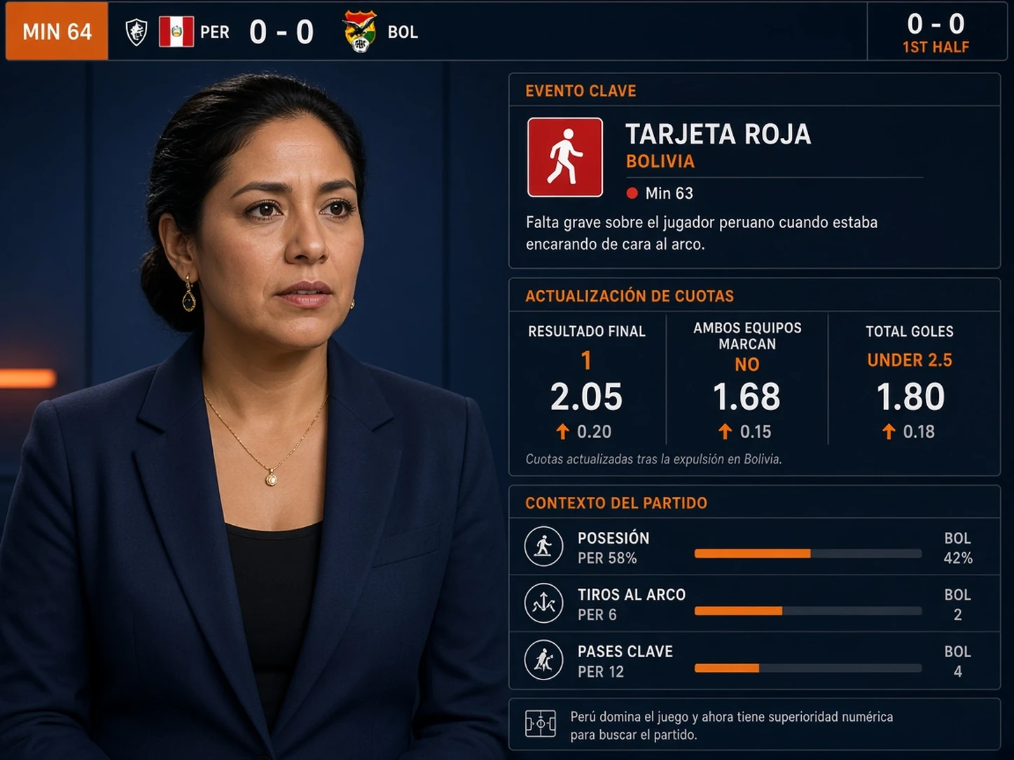 Mujer peruana explicando tarjeta roja cambia cuotas en vivo
