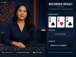Mujer peruana comparando una transmisión congelada con el resultado registrado de una ronda de casino en vivo