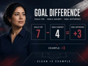 Mujer peruana calculando goles a favor, goles en contra y diferencia de gol de Perú