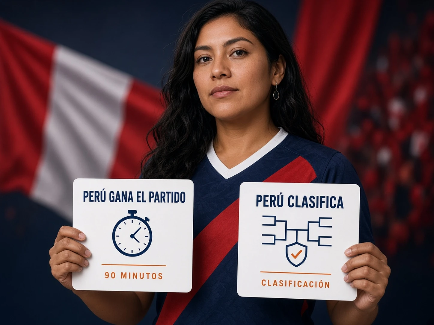 Mujer peruana comparando Perú gana el partido con Perú clasifica