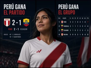 Mujer peruana comparando una apuesta a Perú ganador del partido con otra a ganador de grupo