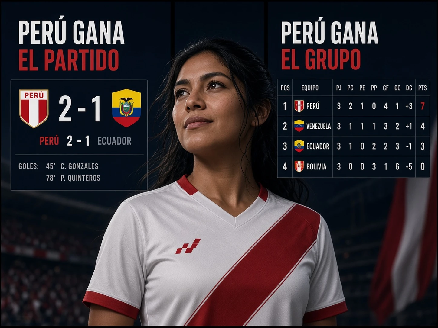Mujer peruana comparando una apuesta a Perú ganador del partido con otra a ganador de grupo