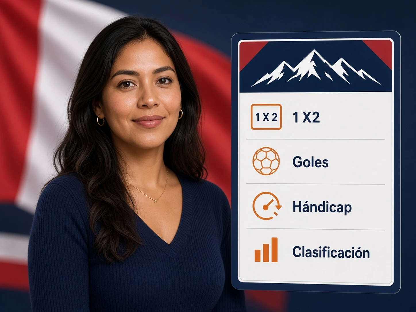 Mujer peruana explicando 1X2, goles, hándicap y clasificación en partidos de la Selección Peruana
